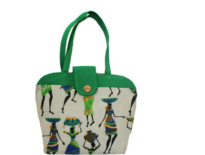 Prayas Hand-held Bag(White, Green), Green;white