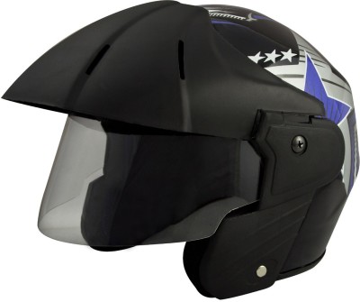 Sage Square Benz Power (ISI Certified) Open Face Helmet Motorbike Helmet(Black Glossy Blue Decal)
