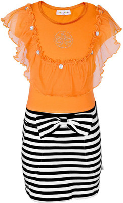 

Lil Orchids Girls Midi/Knee Length Casual Dress(Orange, Fashion Sleeve