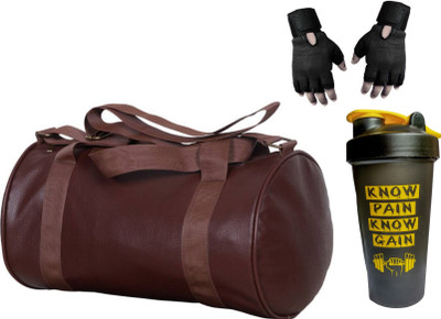 

S.Blaze COMBO OF BROWN LATHER GYM BAG + SHAKER BOTTLE + BLACK GYM GLOVES FOR GYM Gym & Fitness Kit