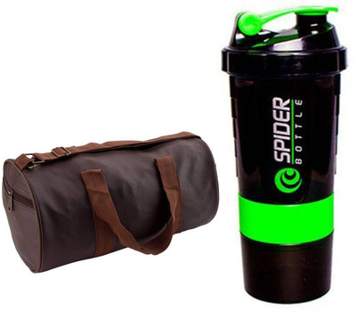 

Snipper Combo Of Leatherite Brown Gym Bag with Side Pocket And Spider Shaker Green Gym & Fitness Kit