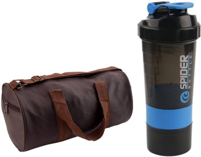 

Snipper Combo of Leatherite Brown Gym Bag with Side Pocket And Spider Shaker BlUE Gym & Fitness Kit