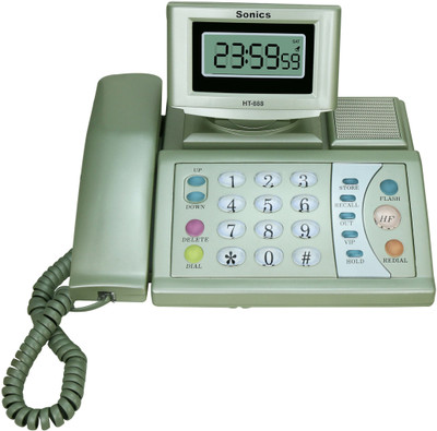 

Sonics HT-888 LCD Clock Phone Golden Corded Landline Phone(Golden)