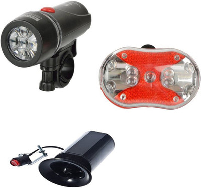 

pedal machine power front beam tail light + 6 sound alarm LED Front Rear Light Combo(Black)