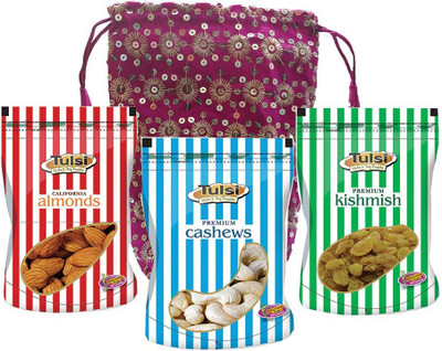 

Tulsi Dry fruits Combo Gift Pack (Almonds- 200g + Cashews-200g+ Kishmish 200g) Almonds, Cashews, Raisins(800 g, Pouch)
