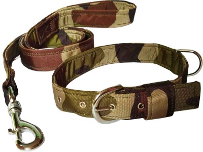Petshop7 Premium Quality & Stylish Nylon Printed Army Design Brown Dog Collar & Leash (1 inch Medium Size (Neck Size 17-21inch) Dog Collar & Leash(Medium, Brown)