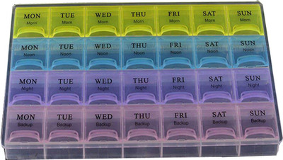 

Dewberries 4 Row 28 Squares Weekly 7 Days Pill Box Holder Medicine Storage Organizer Container Case Tablet Pill Box(Multicolor)