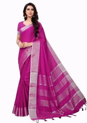 Ratnavati Striped Bollywood Cotton Blend Saree(Pink)