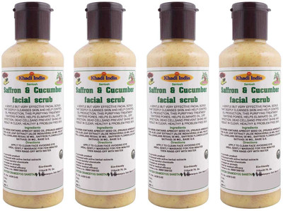 Khadi India Santosh (Pack Of 4) Saffron & Cucumber Facial Scrub (210 ml Each) Scrub(210 ml)
