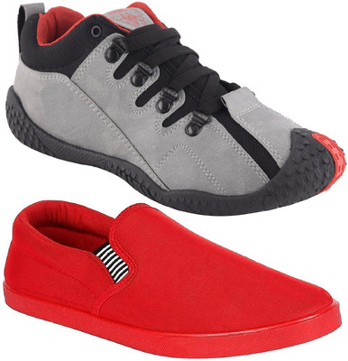 

Chevit Combo Pack of 2 Casual & Sports Shoes (Loafers Shoes) Running Shoes For Men(Red, Grey