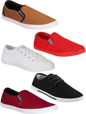 

Chevit Combo Pack of 5 Casual & Sports Shoes (Loafers Shoes) Sneakers For Men(Tan, Red, White, Black, Maroon