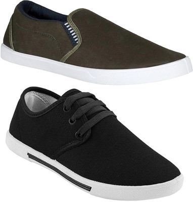 

Chevit Combo Pack of 2 Casual Shoes (Loafers Shoes) Sneakers For Men(Olive, Black
