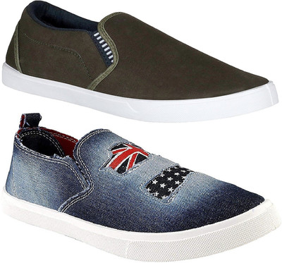 

Pexlo Combo Pack of 2 Casual Shoes Slip On Sneakers For Men(Olive, Blue