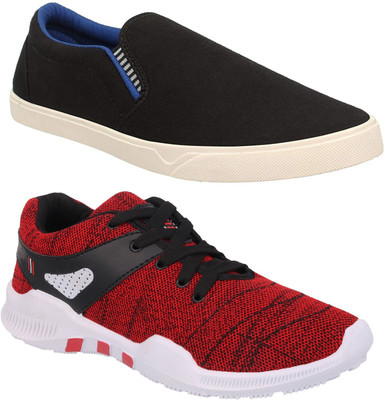

Pexlo Combo Pack of 2 Casual & Sports Shoes (Loafers Shoes) Slip On Sneakers For Men(Black, Red