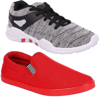 

Pexlo Combo Pack of 2 Casual & Sports Shoes (Loafers Shoes) Running Shoes For Men(Grey, Red & grey