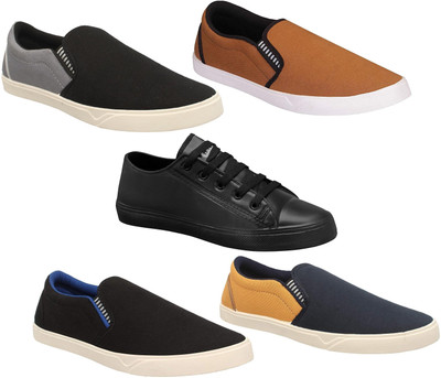 

Pexlo Combo Pack of 5 Casual & Sports Shoes (Loafers Shoes) Slip On Sneakers For Men(Multicolor, Tan;grey;beige & black