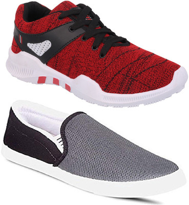 

Pexlo Combo Pack of 2 Casual & Sports Shoes (Loafers Shoes) Walking Shoes For Men(Grey, Black, Red & grey