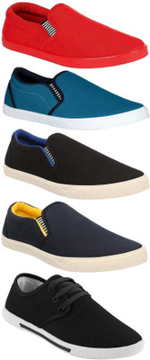 

Pexlo Combo Pack of 5 Casual & Sports Shoes (Loafers Shoes) Slip On Sneakers For Men(Multicolor, Red;blue & black