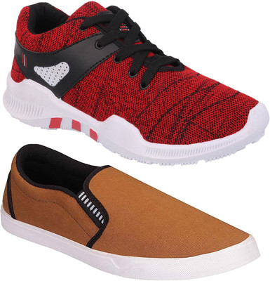 

Pexlo Combo Pack of 2 Casual & Sports Shoes (Sneakers Shoes) Running Shoes For Men(Red, Tan
