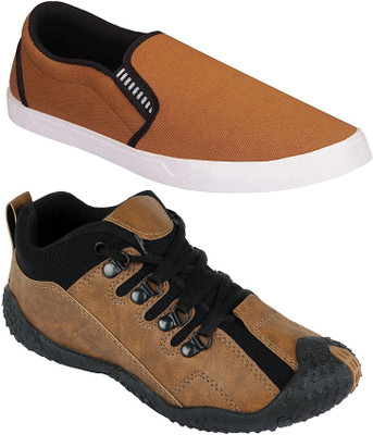 

Pexlo Combo Pack of 2 Casual & Sports Shoes (Loafers Shoes) Slip On Sneakers For Men(Tan, Brown