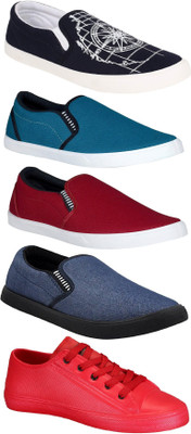 

Pexlo Combo Pack of 5 Casual & Sports Shoes (Loafers Shoes) Slip On Sneakers For Men(Black, Maroon, White, Blue;black;maroon;navy & red
