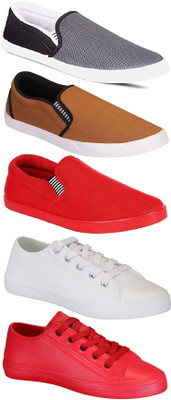 

Chevit Combo Pack of 5 Casual & Sports Shoes (Loafers Shoes) Slip On Sneakers For Men(Multicolor, Grey;tan;white & red
