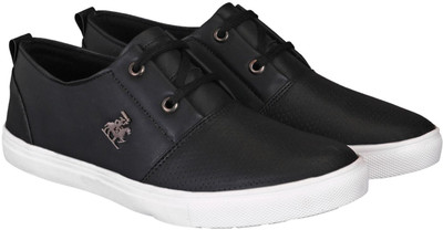 

Shoe Island Polo-X Popular Leatherette Trending Black 'n' White Lace-Up College Wear Casual Sneakers For Men Canvas Shoes For Men(Black