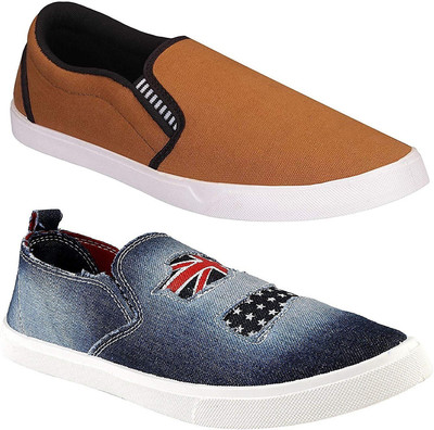 

Chevit Combo Pack of 2 Casual Shoes Slip On Sneakers For Men(Tan, Blue