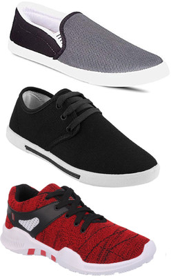

Pexlo Combo Pack of 3 Casual & Sports Shoes (Loafers & Sneakers Shoes) Running Shoes Slip On Sneakers For Men(Grey, Black, Grey;red & black