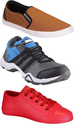 

Pexlo Combo Pack of 3 Casual & Sports Shoes (Loafers & Sneakers Shoes) Running Shoes Slip On Sneakers For Men(Multicolor, Tan;grey & red