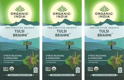 

Organic India Tulsi Brahmi 25 Tea Bags (Pack of 3) Tulsi Herbal Infusion(25 Bags, Box)