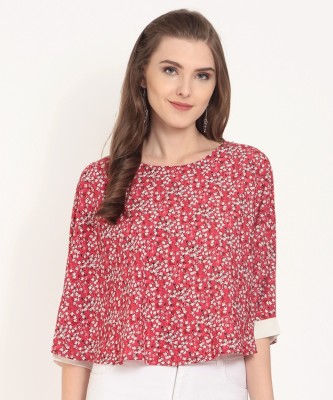 RARE Casual Regular Sleeve Printed Women Pink Top