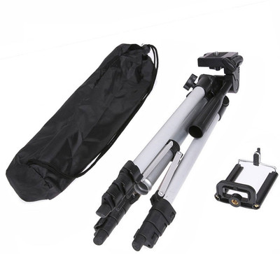 

Blue Birds Tripod-3110 with mobile holder Portable Adjustable Aluminum Lightweight Camera Stand, Three-Dimensional Head & Quick Release Plate and mobile holder For Video Cameras and mobile Tripod(Silver & Black, Supports Up to 1500 g)