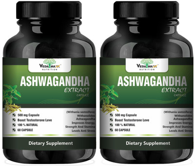 

VEDA MAXX Ashwagandha Extract ( Withania Somnifera ) With Withanolides Natural 100% Whole-Food Vegetarian Tablet For Improves Energy, Strength And Stamina Levels and Anti Stress Know As Indian Ginseng (Pack of 02 each contain 60 Capsules )(500 mg)