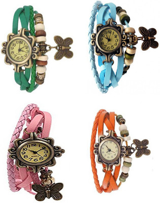 

Mettle Combo Latest Fancy Leather Hand Knit Vintage Watches Dress Bracelet Women Girls Ladies Clover Pendant Retro ( Pack Of 4 )MT-76 Watch - For Women