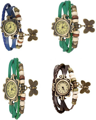 

Mettle Combo Latest Fancy Leather Hand Knit Vintage Watches Dress Bracelet Women Girls Ladies Clover Pendant Retro ( Pack Of 4 )MT-59 Watch - For Women