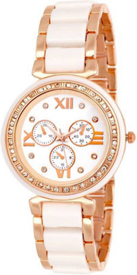 

PMAX White Rosegold Crono With Studed Diamond Watch - For Women