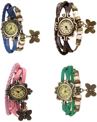 

Mettle Combo Latest Fancy Leather Hand Knit Vintage Watches Dress Bracelet Women Girls Ladies Clover Pendant Retro ( Pack Of 4 )MT-61 Watch - For Women