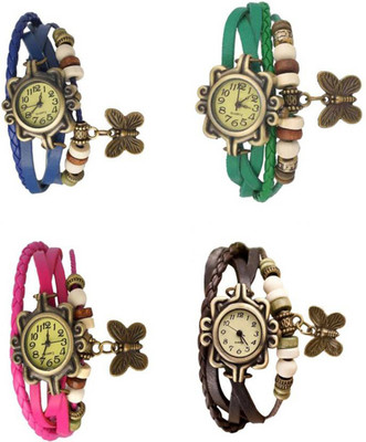 

Mettle Combo Latest Fancy Leather Hand Knit Vintage Watches Dress Bracelet Women Girls Ladies Clover Pendant Retro ( Pack Of 4 )MT-57 Watch - For Women