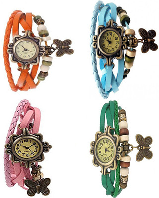 

Mettle Combo Latest Fancy Leather Hand Knit Vintage Watches Dress Bracelet Women Girls Ladies Clover Pendant Retro ( Pack Of 4 )MT-98 Watch - For Women