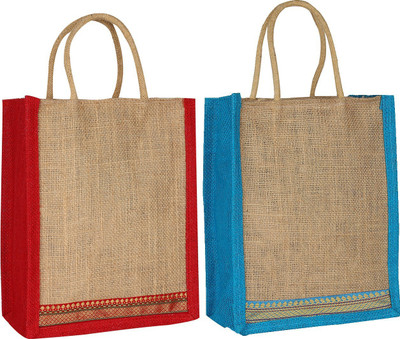

styles creation Jute Lunch Bag Waterproof Lunch Bag(Red, Grey, Beige, 12 inch)