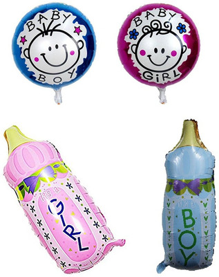 

Theme My Party Printed Baby Shower Decoration Foil Balloons Balloon(Blue, Pink, Pack of 4)