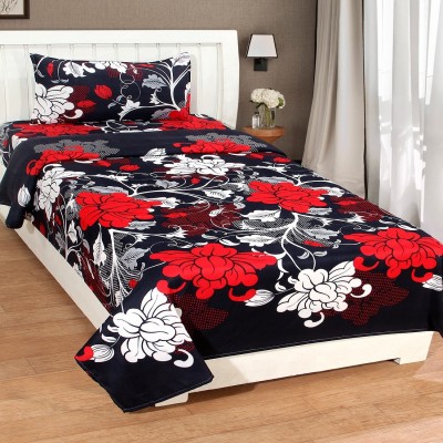 NAINI HOME 144 TC Microfiber Single Floral Flat Bedsheet(Pack of 1, Black)