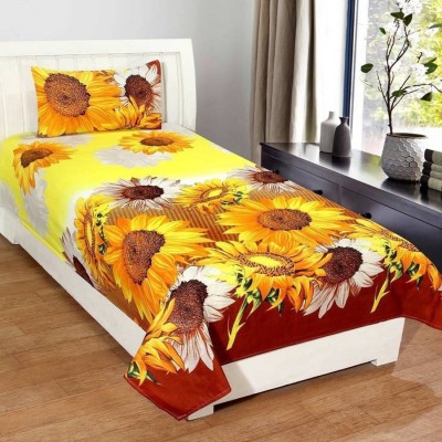 NAINI HOME 144 TC Microfiber Single Floral Flat Bedsheet(Pack of 1, Yellow)