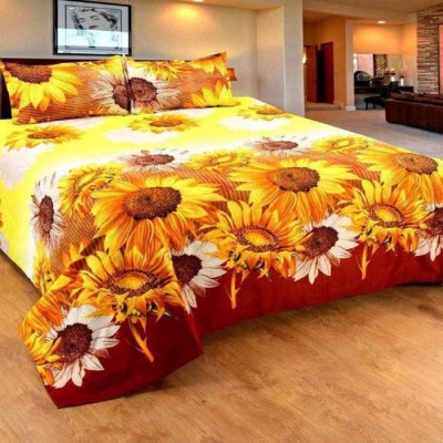 NAINI HOME 144 TC Microfiber Double Floral Flat Bedsheet(Pack of 1, Yellow)