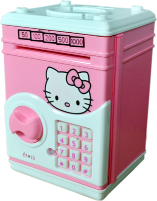 

Craftoy Electronic Piggy Bank ATM Password Lock Money Safe for Coins and Notes Collecting - Hello kitty Coin Bank(Pink)