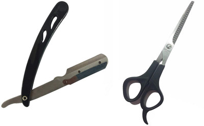 

JAGTEK Combo Of Professional Hair Cutting, Flat And Teeth Thinning Scissors + Shaving Razor (Ustraa)(Set of 02)