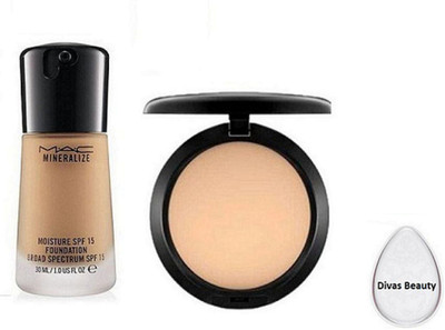 

divas beauty Silicone Puff And Mac Mineralize Moisture Liquid Foundation With Studio Fix Compact(Set of 3)