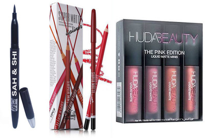

Sah&Shi Liquid Eyeliner with HB Pink Edition Matte Lipstick Pack of 4 And Menow Supper Matte Pencil Pack of 12(Set of 3)