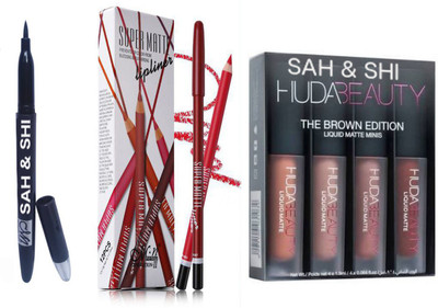 

Sah&Shi Liquid Eyeliner with HB Brown Edition Matte Lipstick Pack of 4 And Menow Supper Matte Pencil Pack of 12(Set of 3)
